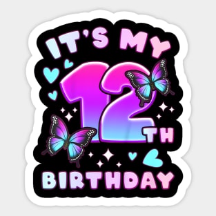 12th Birthday Girl 12 years Butterflies and Number Sticker